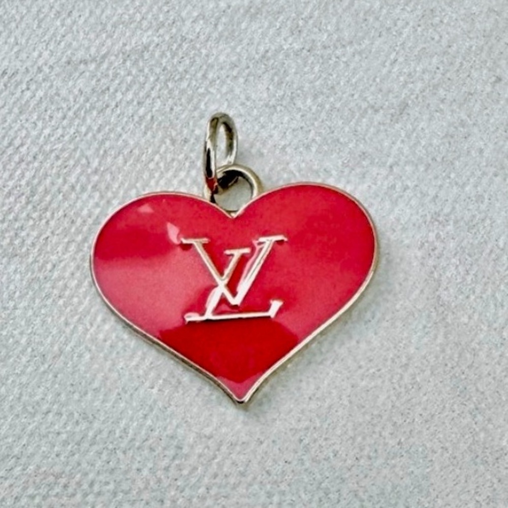 Louis Vuitton Bright Pink and Gold Heart Pendant, Charm with Gold Logo